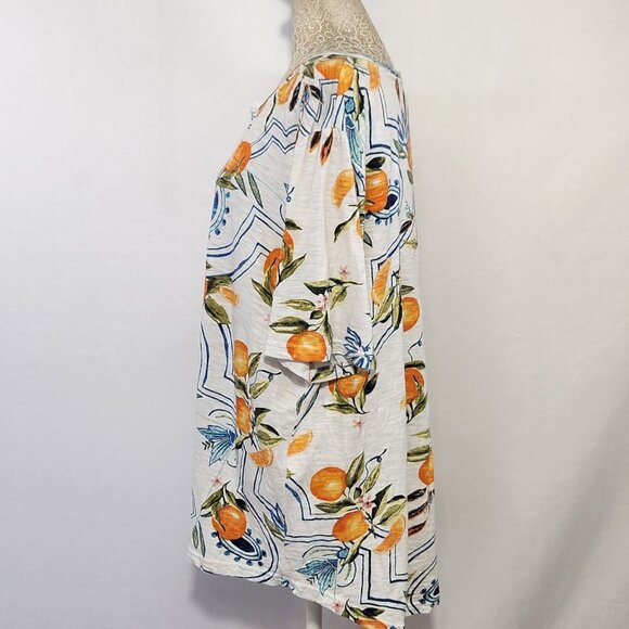 Chico's Women's Size 3/16 Tropical Print Short Sleeve Notched Neck Cotton Tee - Picture 11 of 16